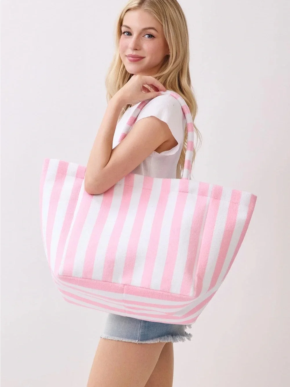 Oversized Pink & White Stripe Beach Tote